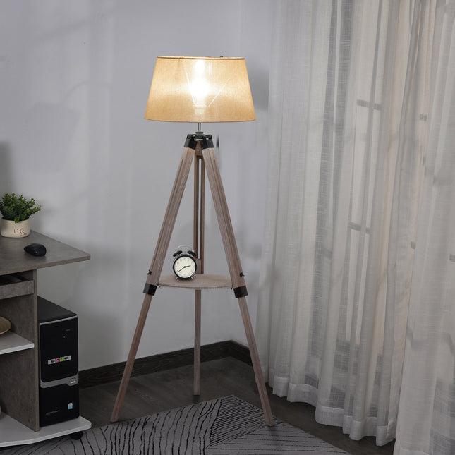 Nastavitelná vintage stojací lampa s policí, ocel a bavlna