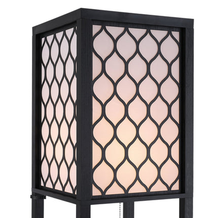 Stojací lampa s policemi - černé dřevo, 160cm, E27 40W