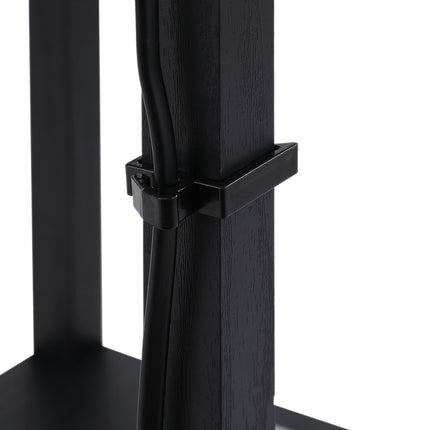 Černá dřevěná stojací lampa s policemi, patice E27, 160cm