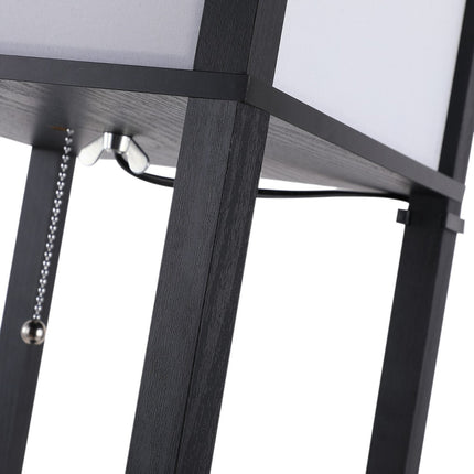 Černá dřevěná stojací lampa s policemi, patice E27, 160cm