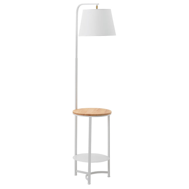 Stojací lampa s policemi a stolkem, E27, bílý kov
