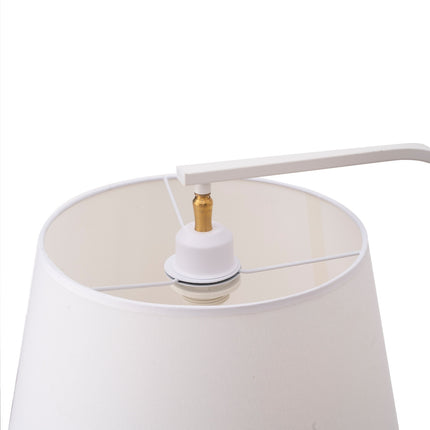 Stojací lampa s policemi a stolkem, E27, bílý kov