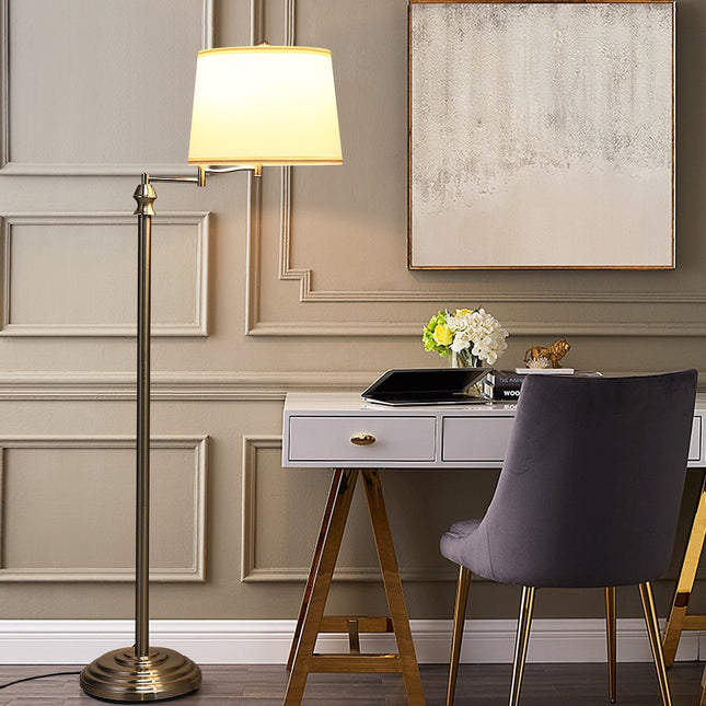 Floor Lamp with Adjustable Arm, Beige Shade, 35.5 x 152 cm