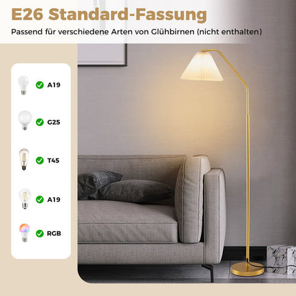 Stojací lampa s nastavitelnou hlavou, patice E27, 168cm, zlatá