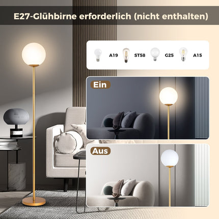 Floor Lamp with Glass Shade & Foot Switch, 165 cm Tall