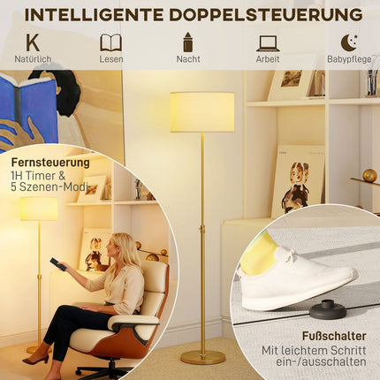 Stehleuchte mit Fernbedienung, höhenverstellbar, Stoffschirm
