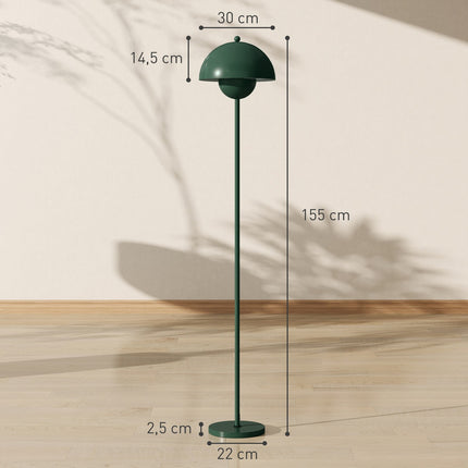 Stojací lampa s kulatým stínidlem, nožní vypínač, dlouhý kabel, zelená