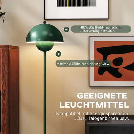 Stojací lampa s kulatým stínidlem, nožní vypínač, dlouhý kabel, zelená