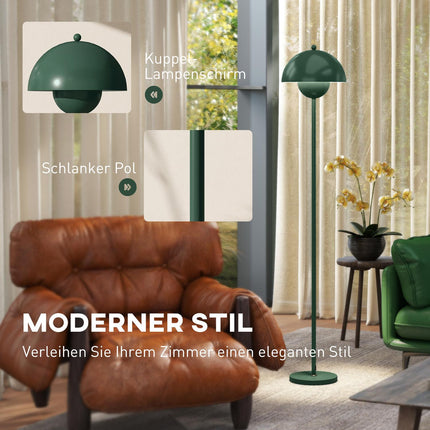 Stojací lampa s kulatým stínidlem, nožní vypínač, dlouhý kabel, zelená