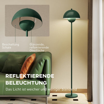 Stojací lampa s kulatým stínidlem, nožní vypínač, dlouhý kabel, zelená