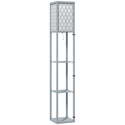 Stojací lampa s policemi, 3 patra, kompaktní MDF, světle šedá
