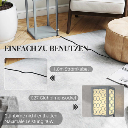 Stojací lampa s policemi, 3 patra, kompaktní MDF, světle šedá