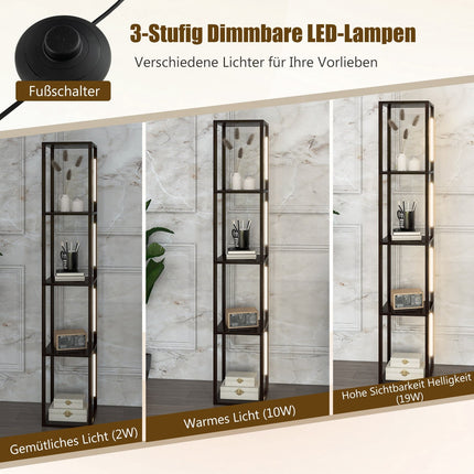 Stojací lampa s policemi, 3stupňové stmívatelné LED, hnědá