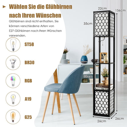 Stojací lampa s policemi, dvojité světlo, bílé stínidlo, 156 cm