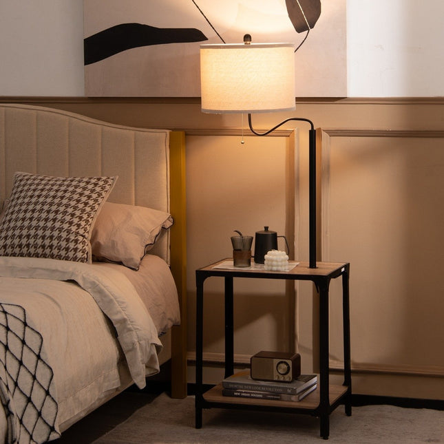 Stojací lampa s odkládacím stolkem, USB porty, rameno otočné o 360°