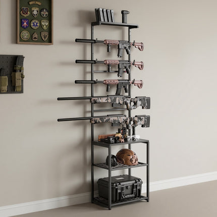 Floor Standing Gun Rack, Holds 5 Rifles, Steel Shelf