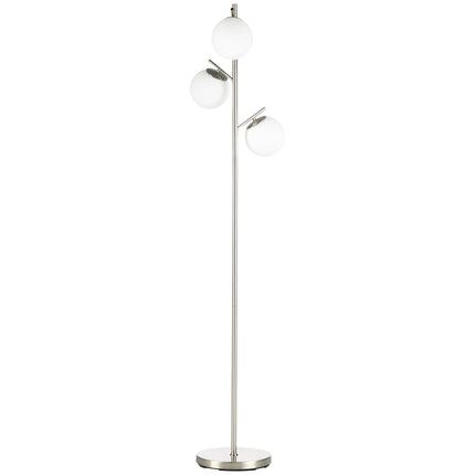 Stojací lampa 40W E27, stříbrná a bílá, 169 cm, 3 skleněná stínidla