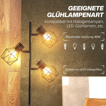 Stojací lampa se 3 nastavitelnými hlavami, 169 cm, černý kov