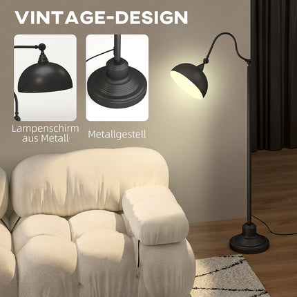 Černá kovová oblouková stojací lampa - nastavitelné stínidlo, retro design