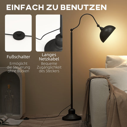 Černá kovová oblouková stojací lampa - nastavitelné stínidlo, retro design
