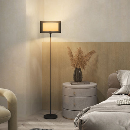 Stojací lampa s paticí E27, dvoubarevné textilní stínidlo
