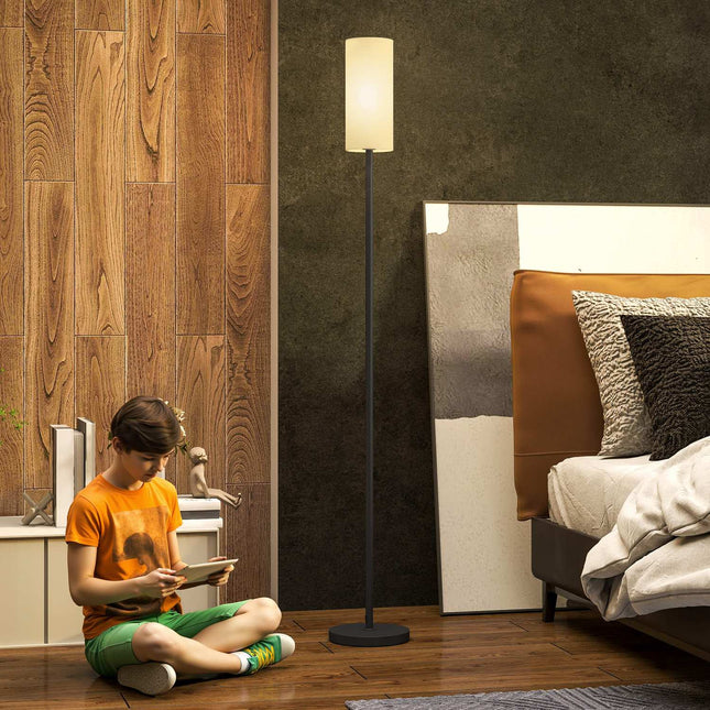 Stojací lampa s textilním stínidlem, patice E27, nožní vypínač