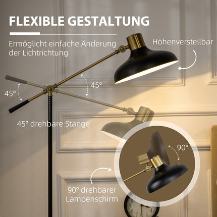 Height-adjustable black arc floor lamp, E27 Socket, 40W