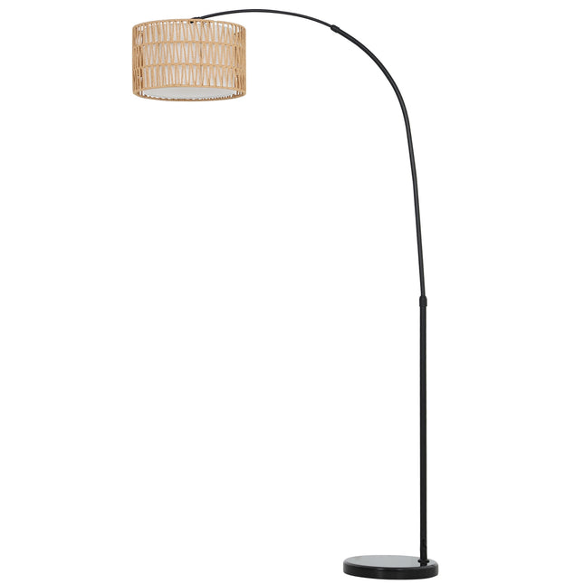Nastavitelná černá stojací lampa s lněným stínidlem do obývacího pokoje