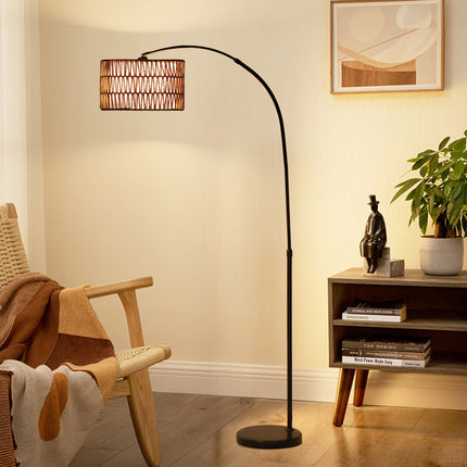 Nastavitelná černá stojací lampa s lněným stínidlem do obývacího pokoje