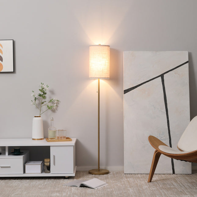 Stojací lampa se lněným stínidlem se zipem a ocelovým stojanem