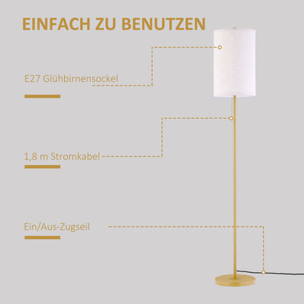 Floor lamp with linen shade, zipper and steel stand