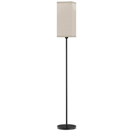 Moderní černá stojací lampa se stínidlem ve vzhledu lnu, nožní vypínač