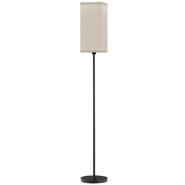 Modern black floor lamp with linen-look shade, foot switch