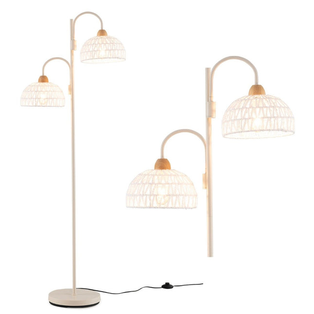 Stojací lampa se 2 světly a nožním vypínačem, otočná o 350°, pletená stínidla