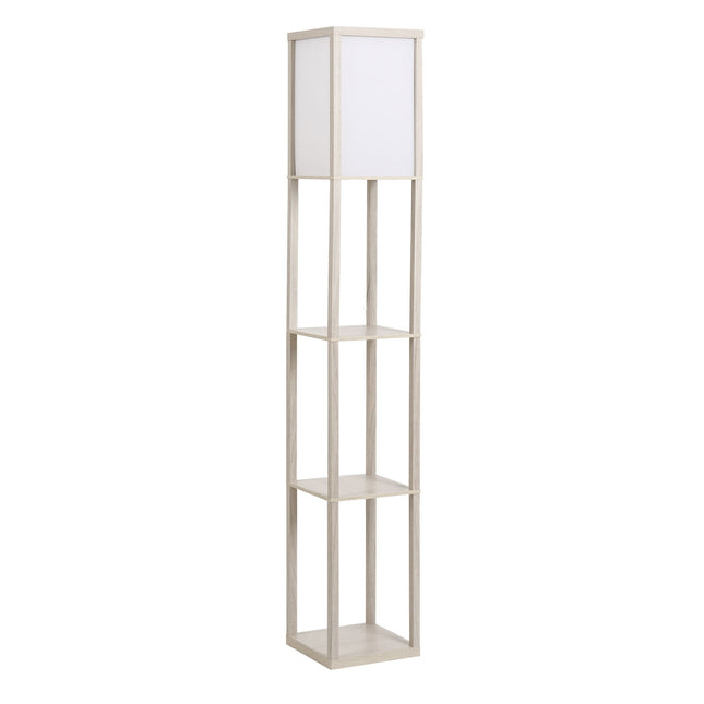 Stojací lampa s policemi - dub a bílá, E27 40W, 160cm