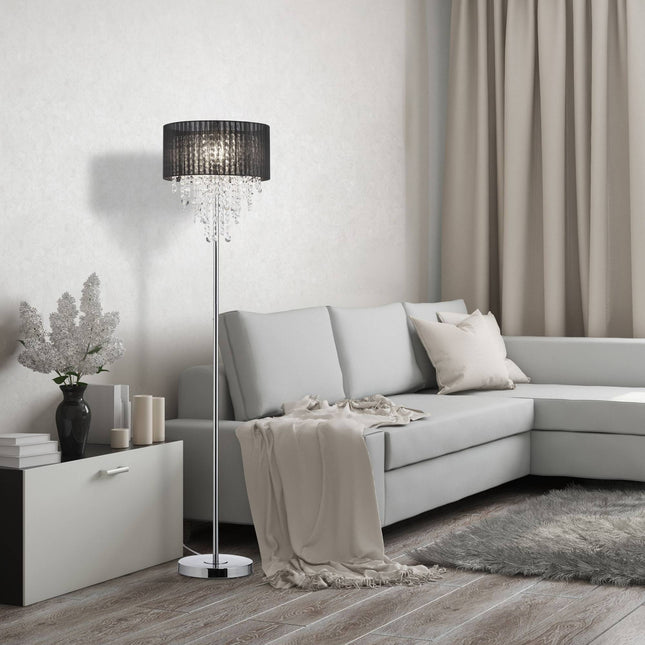 Stojací lampa s křišťály, černá