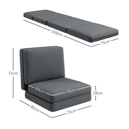 3-in-1 folding sofa bed in velvet look, capacity 240 kg, dark grey