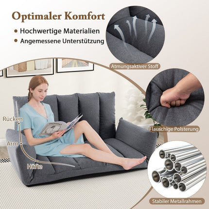 Floor sofa with 5-way adjustable backrest & armrests relaxation chair for living room gray