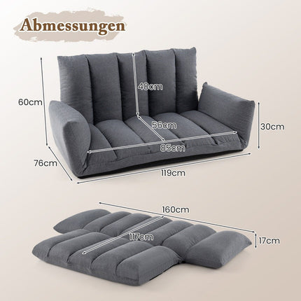 Floor sofa with 5-way adjustable backrest & armrests relaxation chair for living room gray