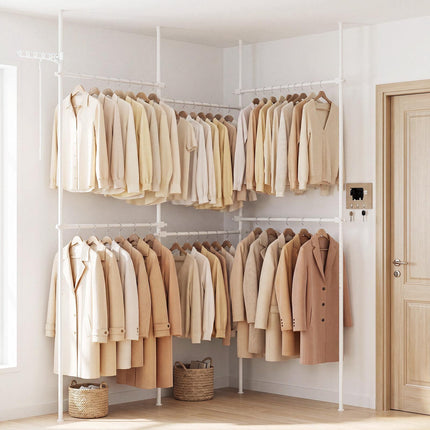 Floor to Ceiling Clothes Rack with 6 Hanging Rails, Telescopic, White