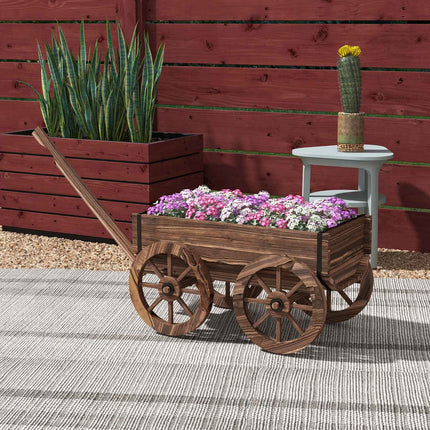 Dřevěný vozík truhlík na květiny, zahradní květináč, nosnost 30 kg