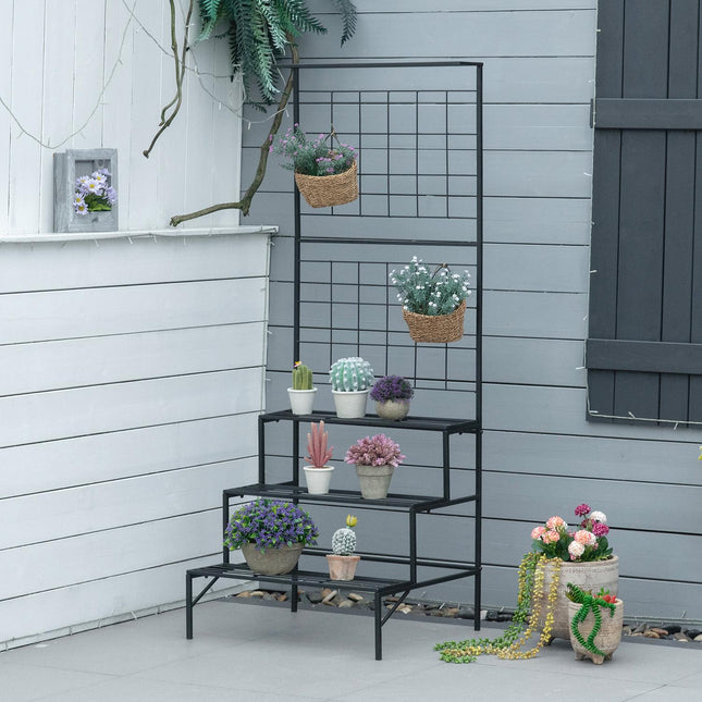 Metal plant stand with 3 steps for indoor and outdoor use