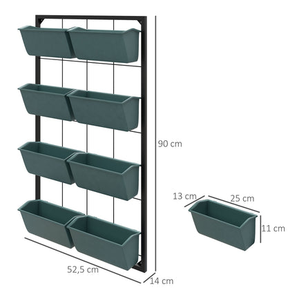 Wall-hung flower stand with 8 pots - Dark green