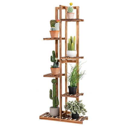 Regál na květiny, 6patrový dřevěný stojan 50 x 21 x 124 cm, hnědý