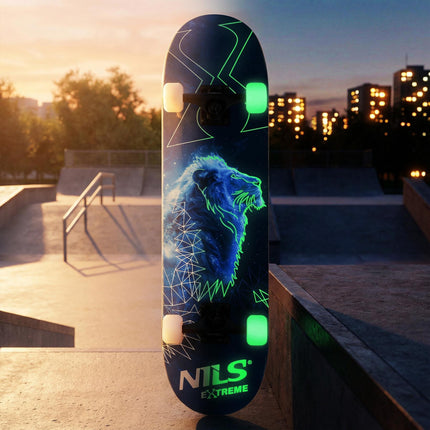 Fluorescenční skateboard se svítícími kolečky, 9vrstvá deska