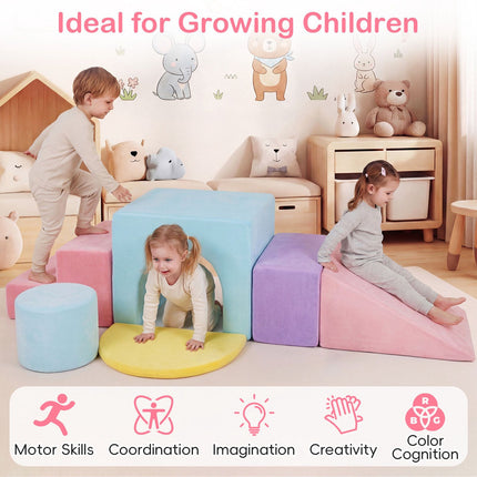 Foam Building Blocks 6-Piece Set for Climbing and Crawling, Pink, Velvet Cover