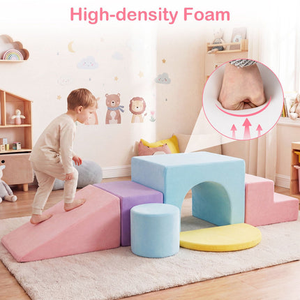 Foam Building Blocks 6-Piece Set for Climbing and Crawling, Pink, Velvet Cover