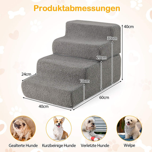 Schaumstoff-Haustiertreppe, 4 Stufen, rutschfest, waschbarer Bezug, Grau