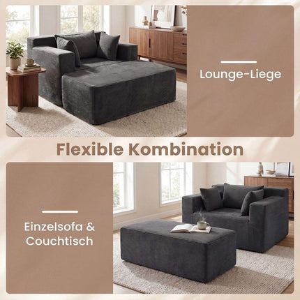Foam Sofa & Ottoman Set with Pillows – Grey Corduroy