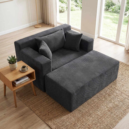 Foam Sofa & Ottoman Set with Pillows – Grey Corduroy